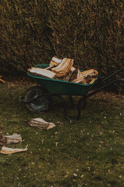 A collection of discarded household items and building debris piled on a paved outdoor area, including a wooden ladder with multiple rungs leaning against a wall, a damaged microwave with its front pa